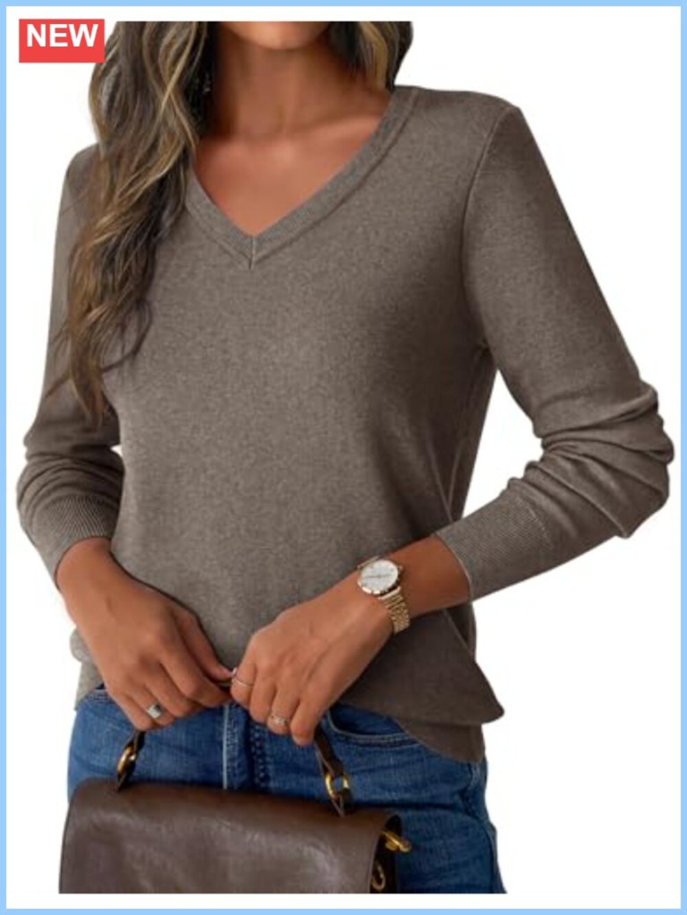 Womens Lightweight V Neck Sweater Long Sleeve Ribbed Cuff Casual Pullover